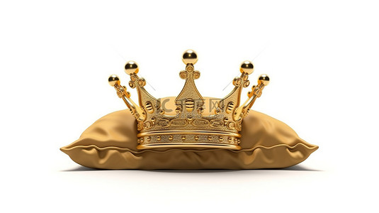 红色钻石皇冠背景图片_富丽堂皇的金冠放在充满活力的洋红色枕头上，白色孤立的 3D 插图