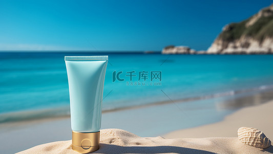 旅游瓶背景图片_防晒霜护肤品隔离沙滩背景