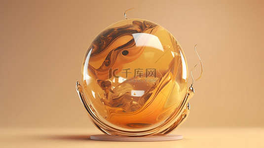 米色背景框下的 3d 琥珀色飞行球体非常适合您的下一个项目