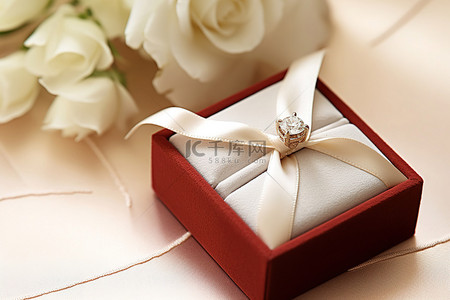 礼品卡和礼品包装内的结婚戒指