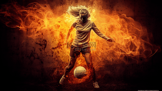 世界杯足球场背景背景图片_火焰女性足球运动员广告背景