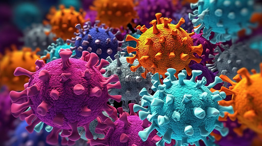 灰色背景下充满活力的病毒细胞的抽象 3D 渲染