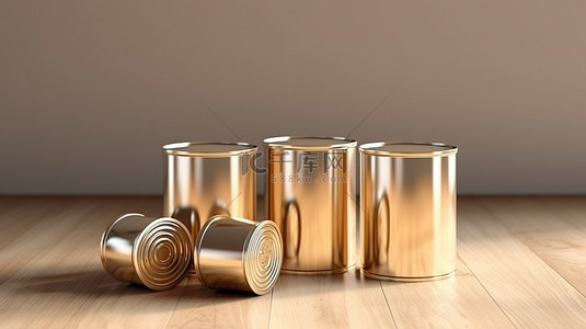 木制茶壶背景图片_米色背景上的木盖金属罐的 3D 渲染模型被隔离和剪裁