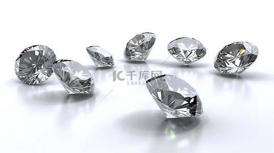 白色背景婚礼背景图片_精美钻石系列展示在 3D 呈现的白色背景上