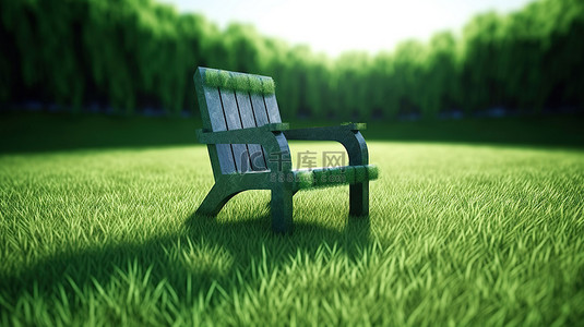 灰色绿色背景图片_放置在郁郁葱葱的绿色草坪上的椅子的 3d 渲染
