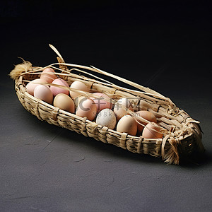 柳条篮背景图片_草丛里有一个柳条篮，里面有几个鸡蛋