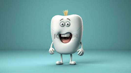 牙齿种植牙背景图片_卡通人物与生病的牙齿突出牙科检查口腔健康和卫生 3D 插图