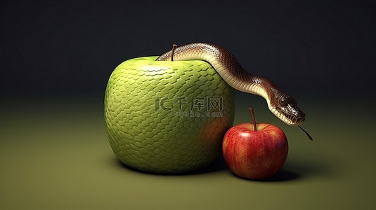 切开的蛇果背景图片_蛇和苹果的 3d 呈现器