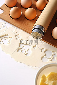 面粉面粉背景图片_糖霜鸡蛋和擀面杖的图像