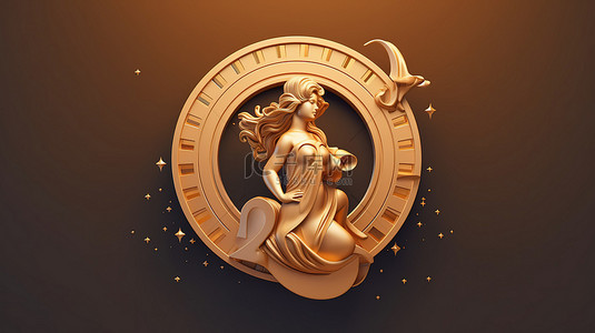 金星座背景图片_具有金色美感和文本空间的处女座星座的 3D 插图