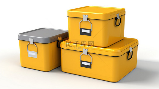 储物背景图片_各种 3D 储物盒，带有不同角度的盖子和手柄渲染图像，包括剪切路径