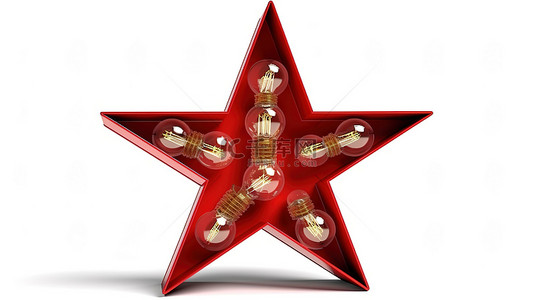 由老式红色灯泡字母创建并隔离在白色背景上的“星星”一词的 3D 渲染