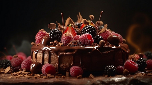 糕点背景海报背景图片_蛋糕巧克力树莓背景