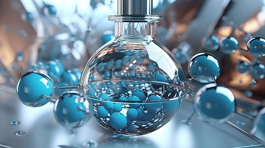 物理实验室背景图片_先进医疗技术研究所用于护肤化妆品的液体气泡中分子的 3D 插图