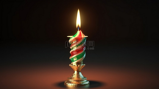 金火焰背景图片_烛台中节日红色和绿色圣诞蜡烛的 3D 渲染