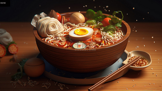 速食背景图片_3D 描绘的拉面