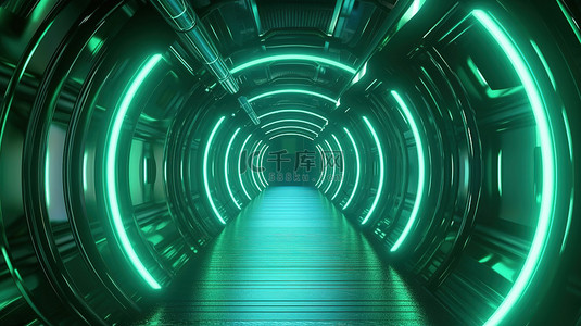 发光 4k 超高清太空隧道设计，采用充满活力的绿色，绚丽的 3D 插图