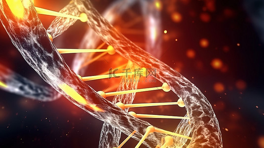 生物技术宣传页背景图片_DNA 螺旋结构的 3D 插图探索医学遗传生物技术化学与生物学的交叉点
