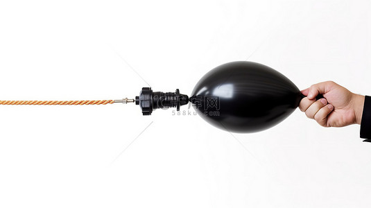 职业漫画背景图片_白色背景的 3D 渲染展示了黑色手气泵充气美元气球