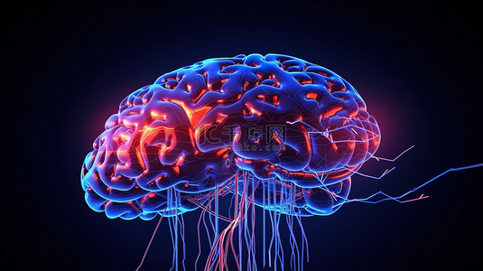 大脑线背景图片_具有 3D 渲染和网络连接的 AI 大脑的 X 射线视图