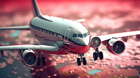 乘飞机旅行背景图片_描述乘飞机航空旅行概念的 3D 插图