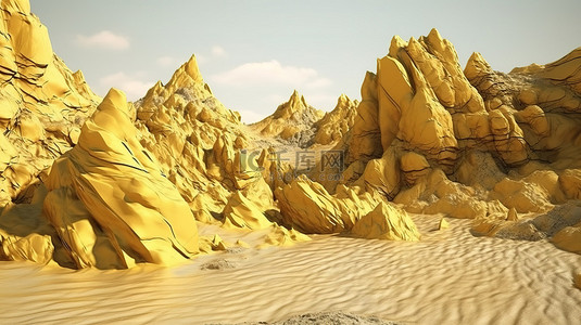 阳光明媚的海滩上的低多边形地形岩层 3d 渲染