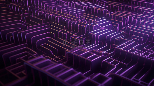 电子紫色背景图片_紫色几何背景交织线的 3D 插图