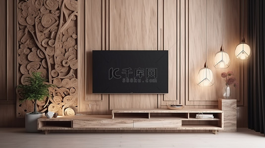 电视墙背景图片_室内装饰有 3D 渲染电视墙