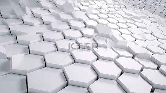 六边形的抽象白色背景图片_3D 插图蜂窝表面图案中的抽象白色几何六边形