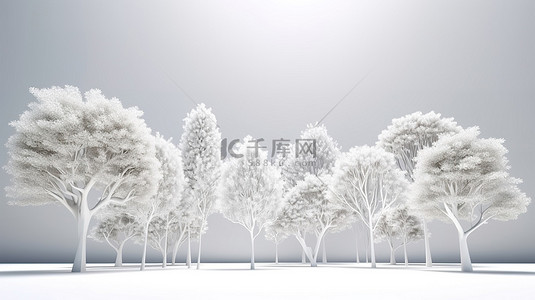 带有 3d 树的白色背景场景