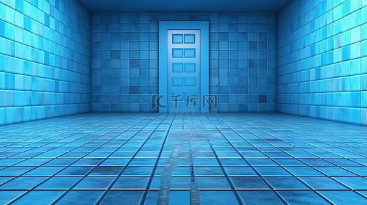 3D 渲染的蓝色地板和墙壁背景