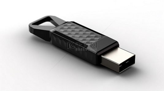 黑色 USB 闪存驱动器的白色背景 3D 渲染