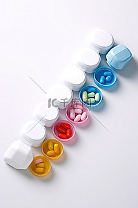 各种彩色药丸从药品容器中掉出