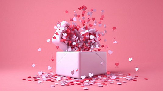 我爱你背景图片_3d 渲染开放礼物与粉红色背景和心散发