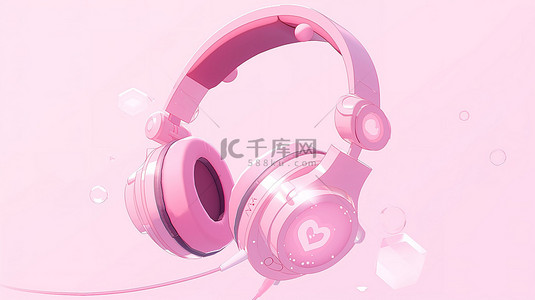 完美的粉红色耳机 3d 在粉红色背景下呈现