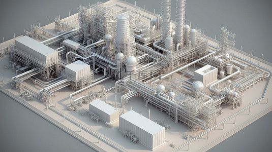 建设项目的体积设计元素工厂和厂区建筑锅炉和工厂布置的 3D 模型