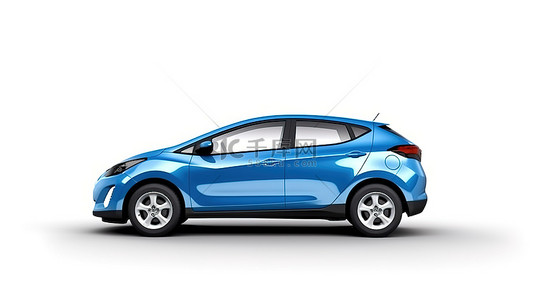 车展背景背景图片_白色背景下专为紧凑型城市生活方式设计的蓝色掀背式高档汽车的 3D 插图
