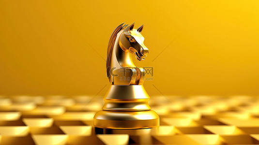 hygge背景图片_金色讲台与黄色国际象棋骑士符号 3d 渲染社交媒体图标