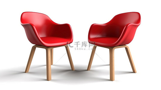3D 渲染中的当代红色扶手椅独立站立在白色背景上
