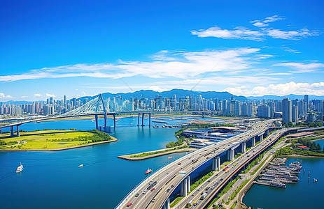 园区背景图片_无人机拍摄的韩国高视图像