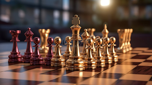 船上激烈的国际象棋比赛的 3d 渲染