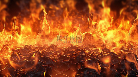 全火焰逼真的火灾背景的 3D 渲染