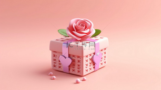 爱卡背景图片_爱在空气中 3D 渲染的礼品盒，带有玫瑰和性别符号，在漂亮的粉红色背景上，适合情人节