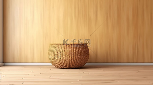 客厅毛坯房背景图片_柳条篮作为艺术房间装饰的 3D 渲染