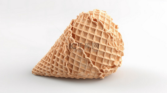 空白华夫饼锥体，白色背景上有脆皮冰淇淋，以 3D 渲染