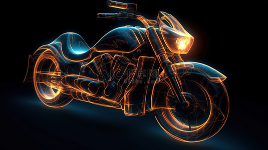 发光线条和点的未来摩托车高科技运动交通的 3D 插图