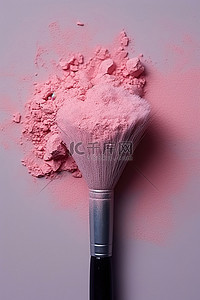 化妆在背景图片_将粉红色粉末铺在眼影刷上