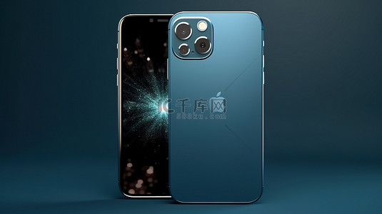 品牌手机样机背景图片_精致的蓝色手机 3D 渲染正面和背面视图