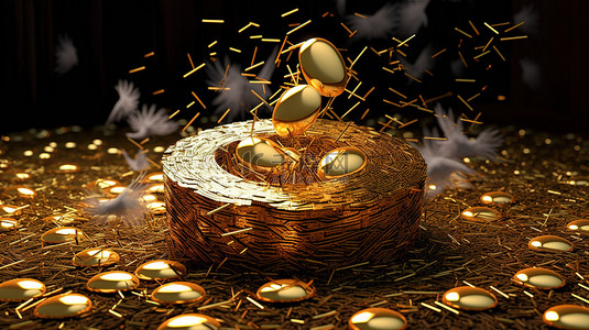3D 渲染鸟巢与加密货币蛋孵化的插图