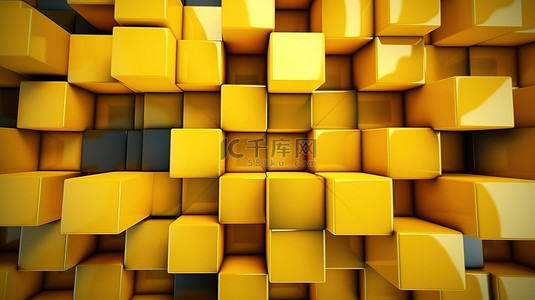 黄色背景多边形背景图片_中等大小的黄色抽象多边形图案与挤压盒设计 3D 插图